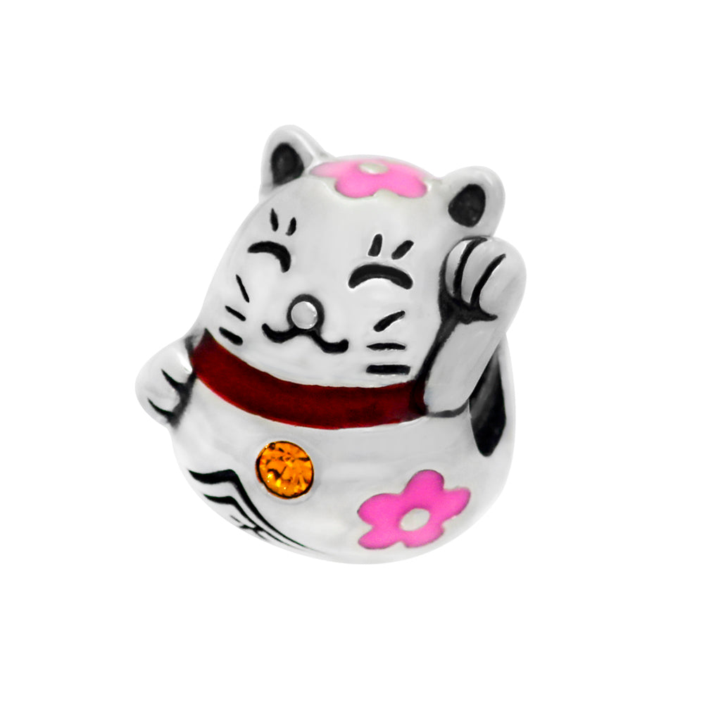 Cute Lucky Cat sterling silver charm for bracelets and necklaces by Jewelery4u
