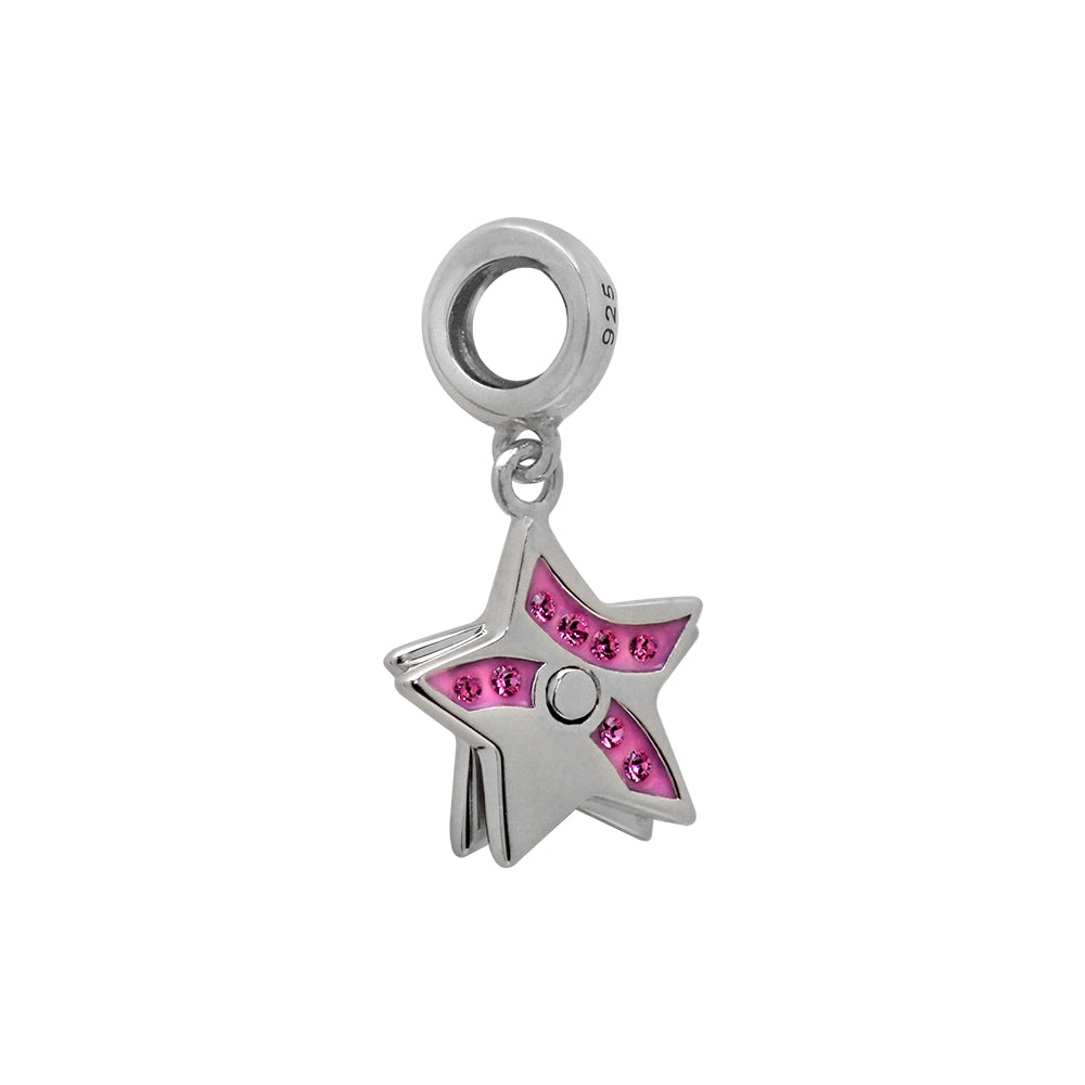 Cute Pink Star sterling silver charm for bracelets and necklaces by Jewelery4u