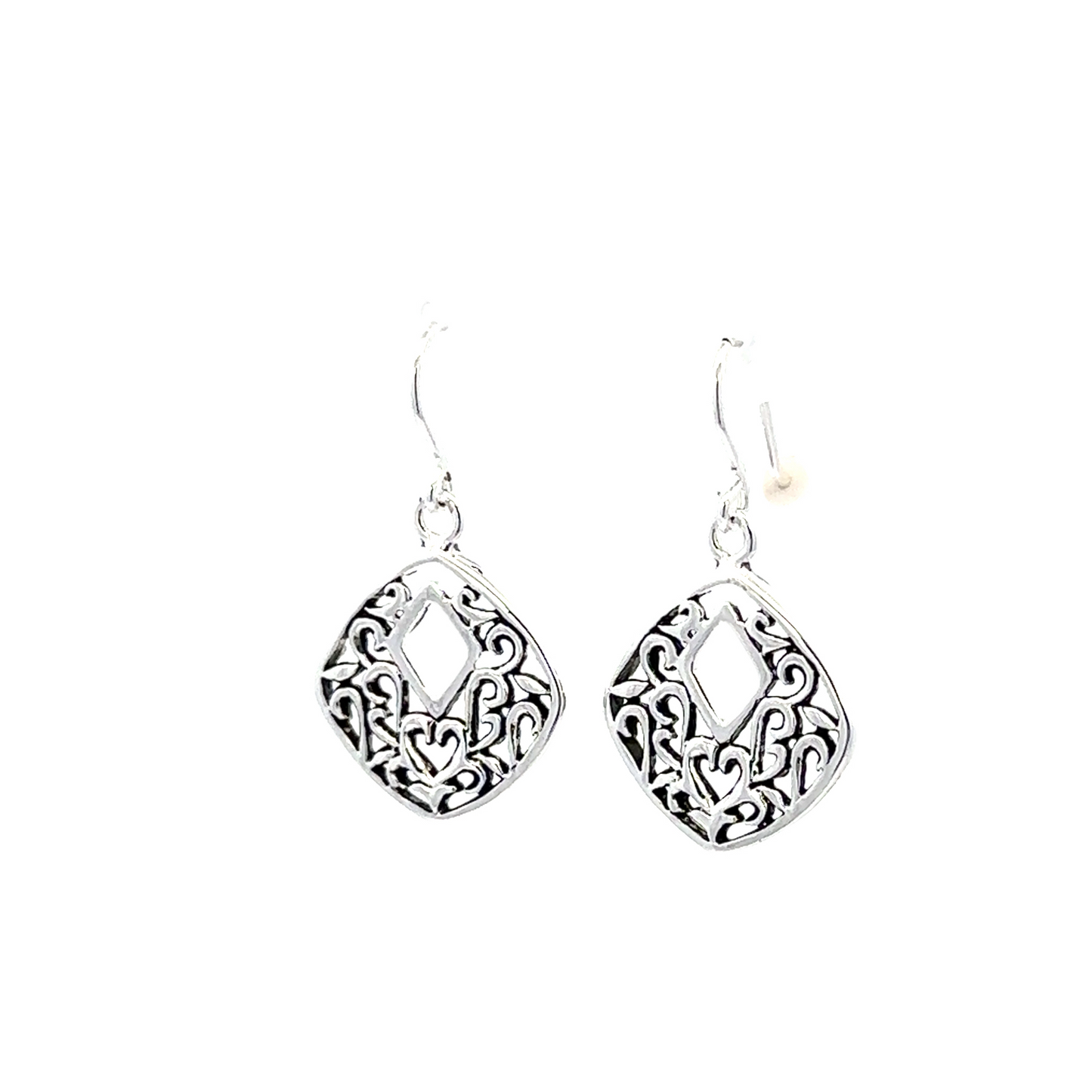 Silver Fishhook Dangle Earrings down