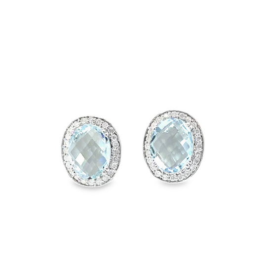 Grace Aquamarine Gemstone Diamond Stud Earrings