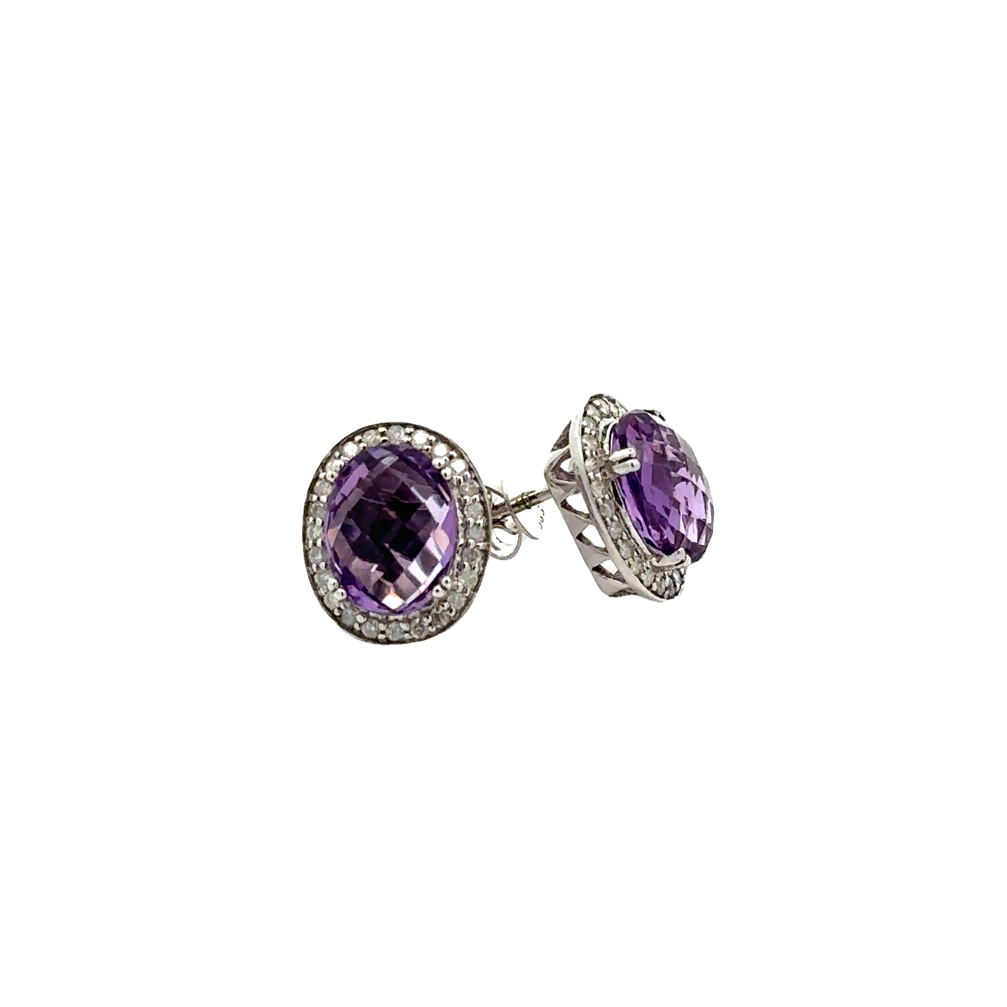 Amethyst Diamond gold earrings 2 studs