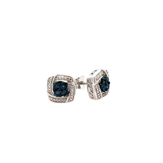 Lab Sapphire natural diamond silver  Earrings studs