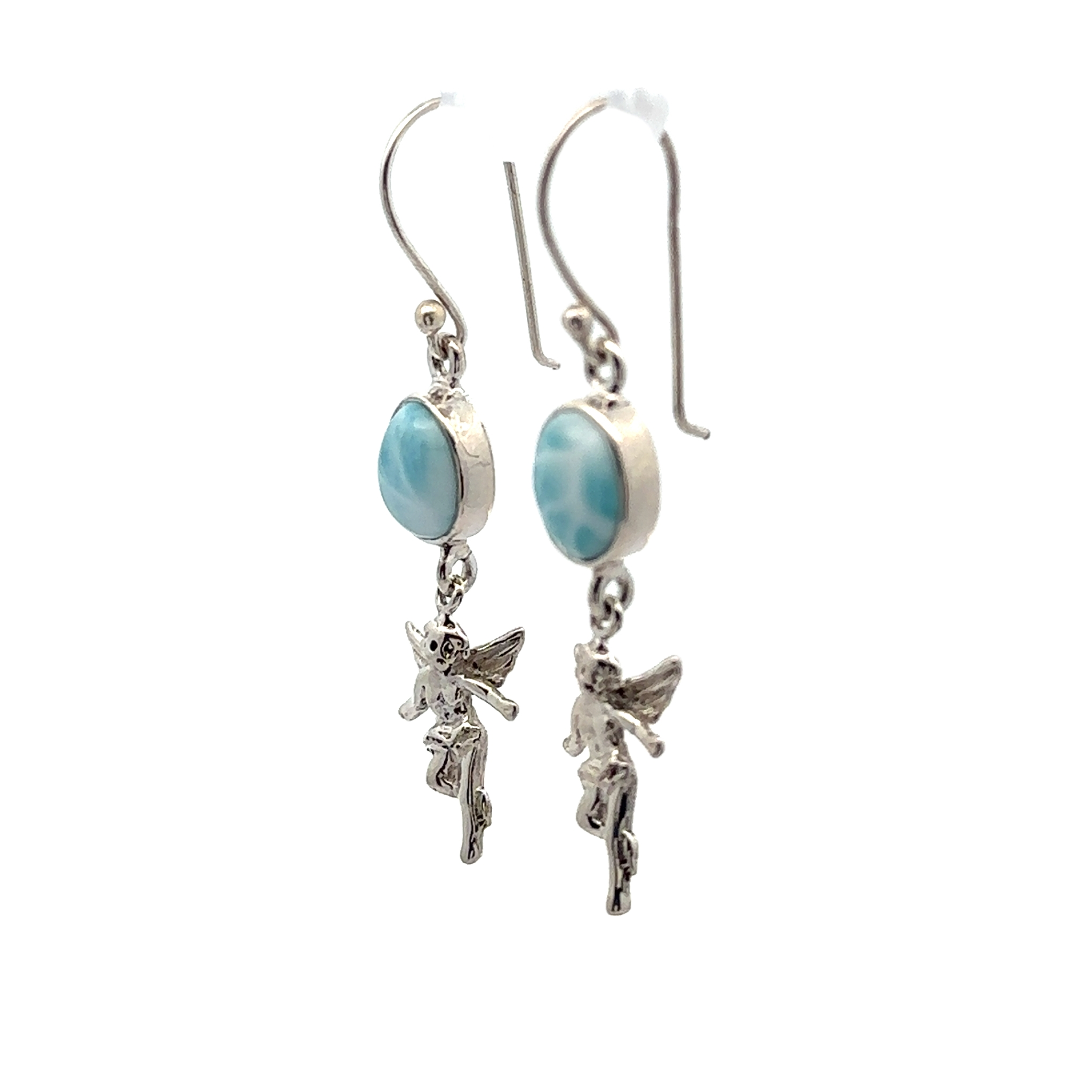 Natural Larimar Silver Earrings Dangles 2 angel