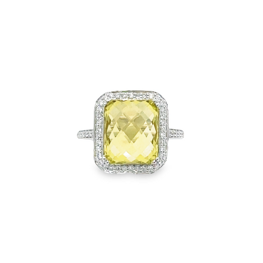 Limon Lemon Quartz Gemstone Halo Ring