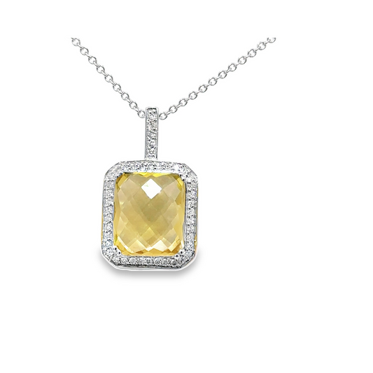 Limon Lemon Quartz Gemstone Diamond Pendant Necklace