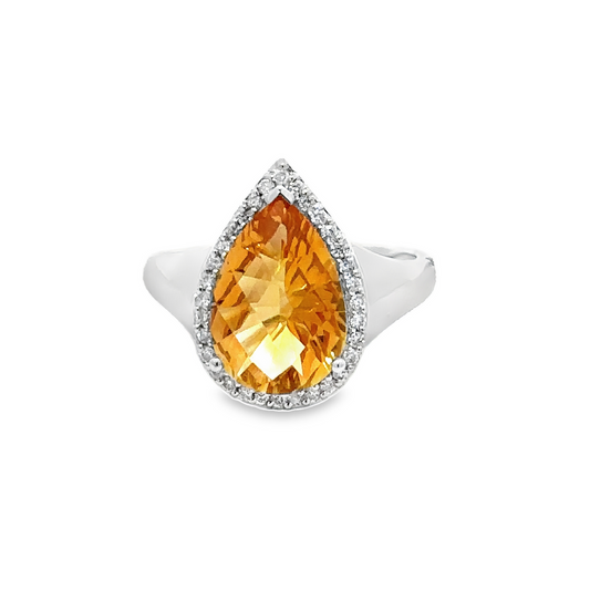 Fire Citrine Gemstone Halo Ring