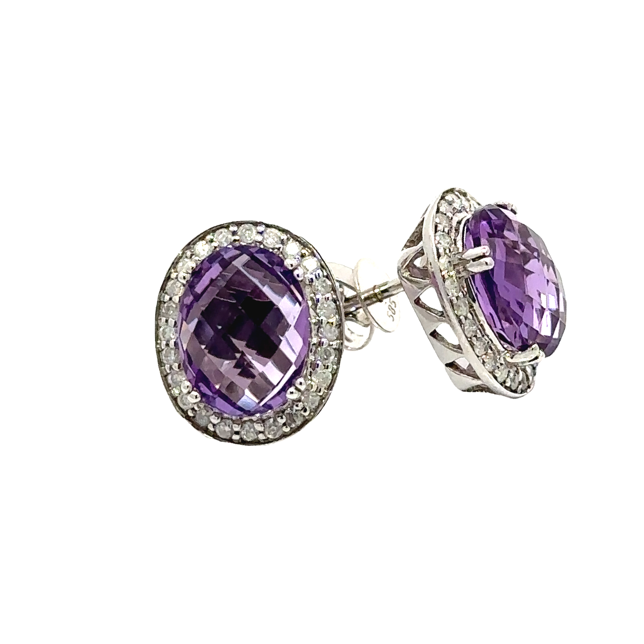 Amethyst Gold Earrings Studs diamonds 1