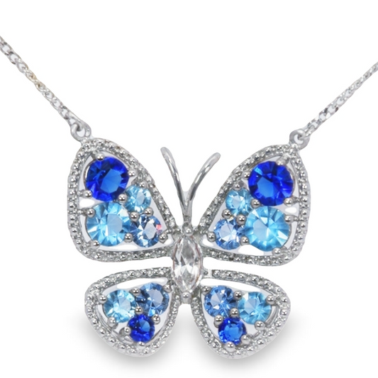 Sapphire & Topaz Gemstone Butterfly Necklace