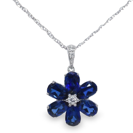 Blue Sapphire Gemstone Flower Pendant