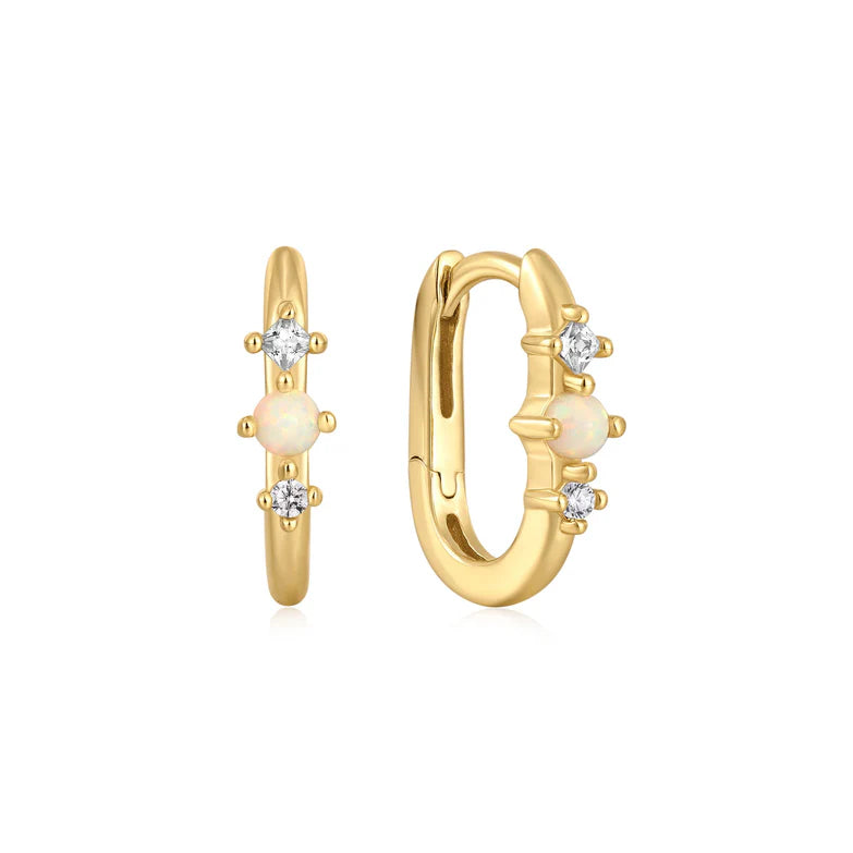 Gold Kyoto Opal Oval Huggie Hoop Earrings by Ania Haie