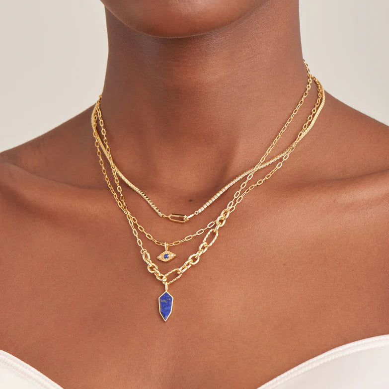 Gold Lapis Emblem Pendant Necklace by Ania Haie