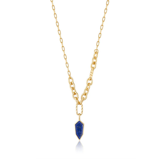 Gold Lapis Emblem Pendant Necklace by Ania Haie