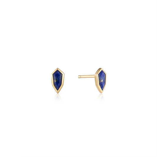 Gold Lapis Emblem Stud Earrings by Ania Haie