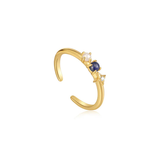 Gold Lapis Star Adjustable Ring by Ania Haie