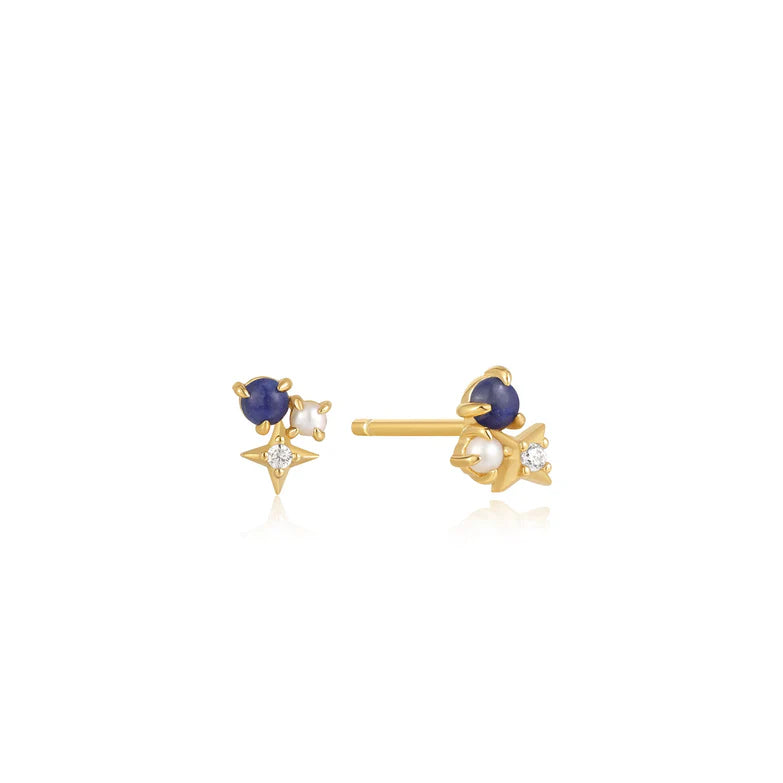 Gold Lapis Star Stud Earrings by Ania Haie