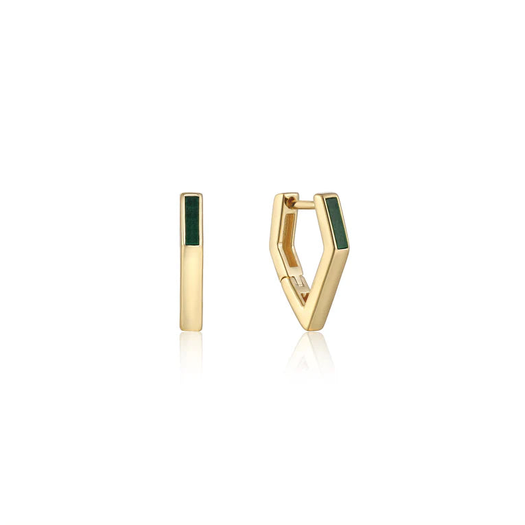 Gold Malachite Angular Hoop Earrings by Ania Haie