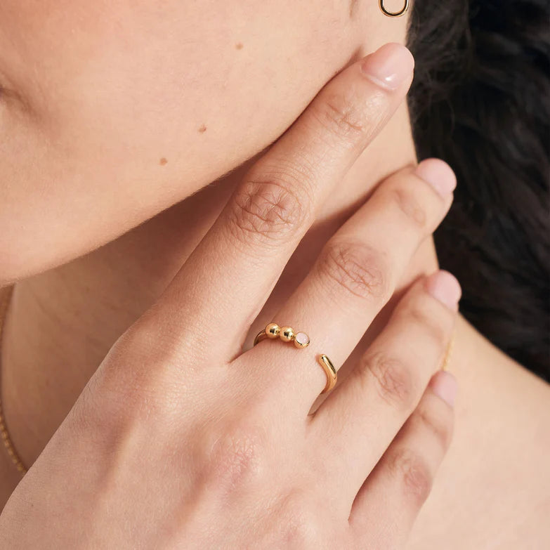 Gold Orb Rose Quartz Adjustable Ring by Ania Haie