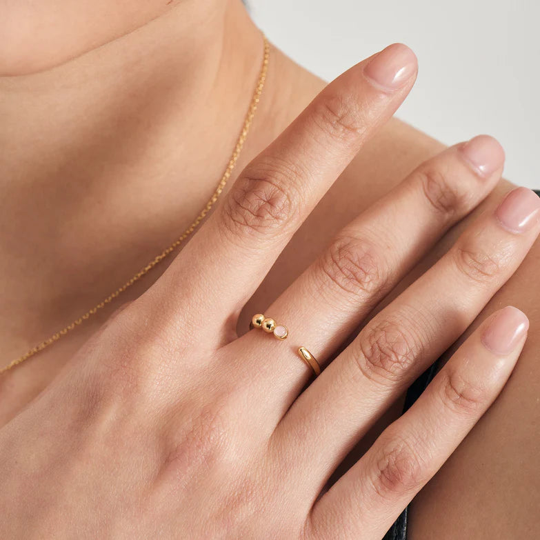 Gold Orb Rose Quartz Adjustable Ring by Ania Haie