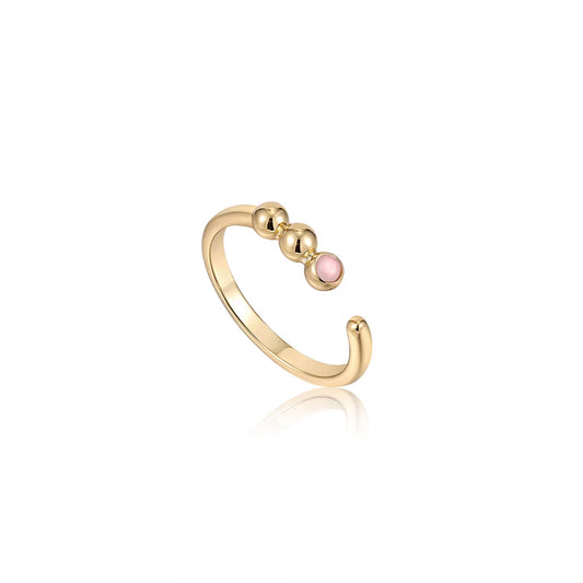 Gold Orb Rose Quartz Adjustable Ring by Ania Haie