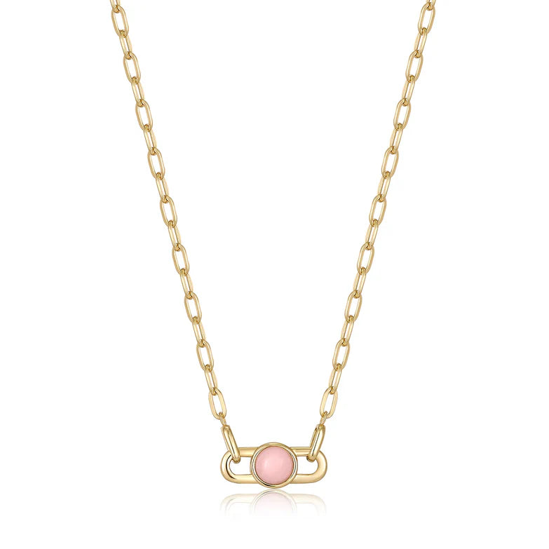 Gold Orb Rose Quartz Link Necklace by Ania Haie