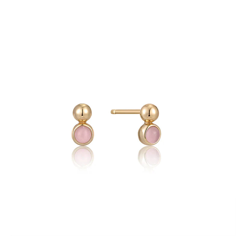 Gold Orb Rose Quartz Stud Earrings by Ania Haie