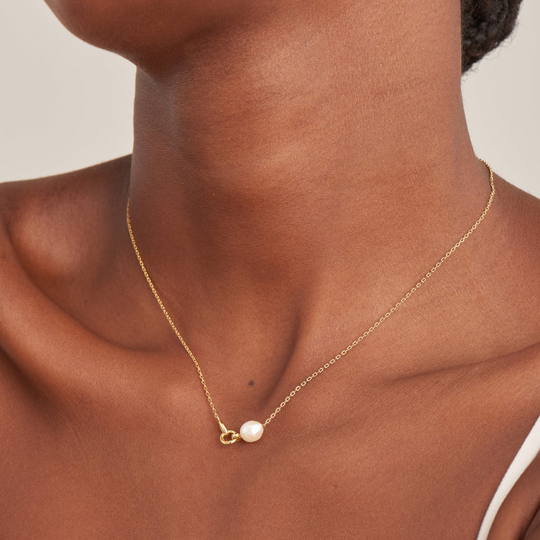 Gold Pearl Link Chain Necklace by Ania Haie