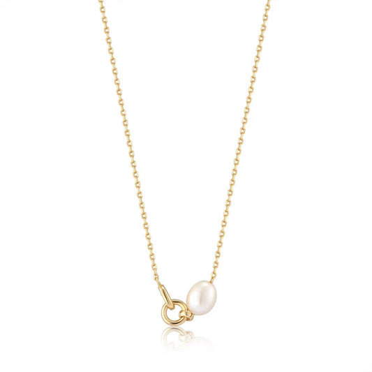 Gold Pearl Link Chain Necklace by Ania Haie