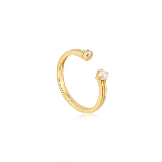 Gold Pearl Sparkle Adjustable Ring by Ania Haie