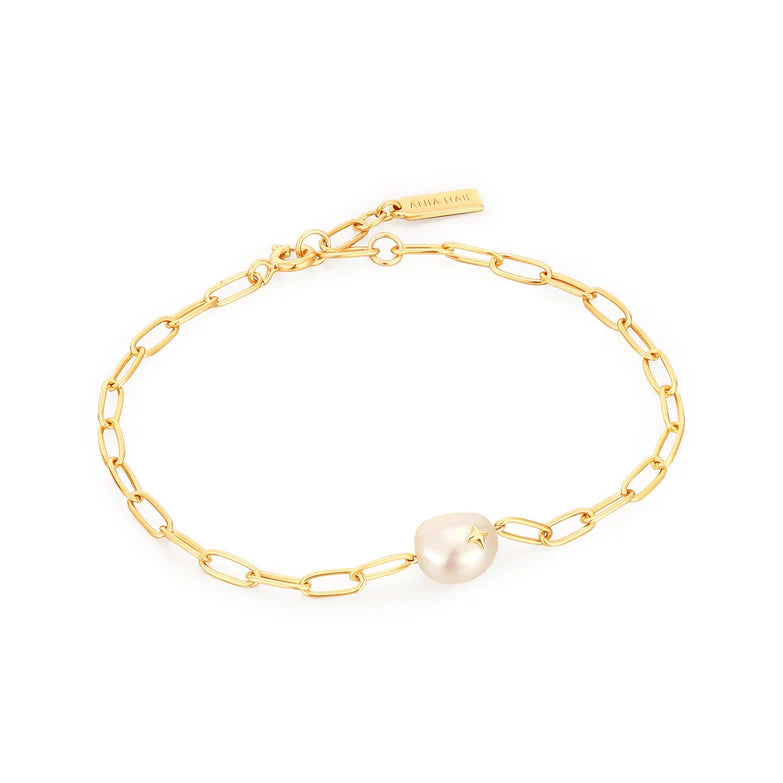 Gold Pearl Sparkle Chunky Chain Bracelet by Ania Haie