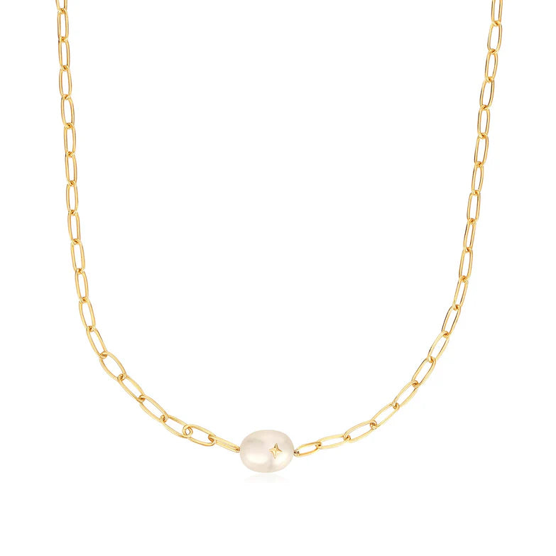 Gold Pearl Sparkle Chunky Chain Necklace by Ania Haie