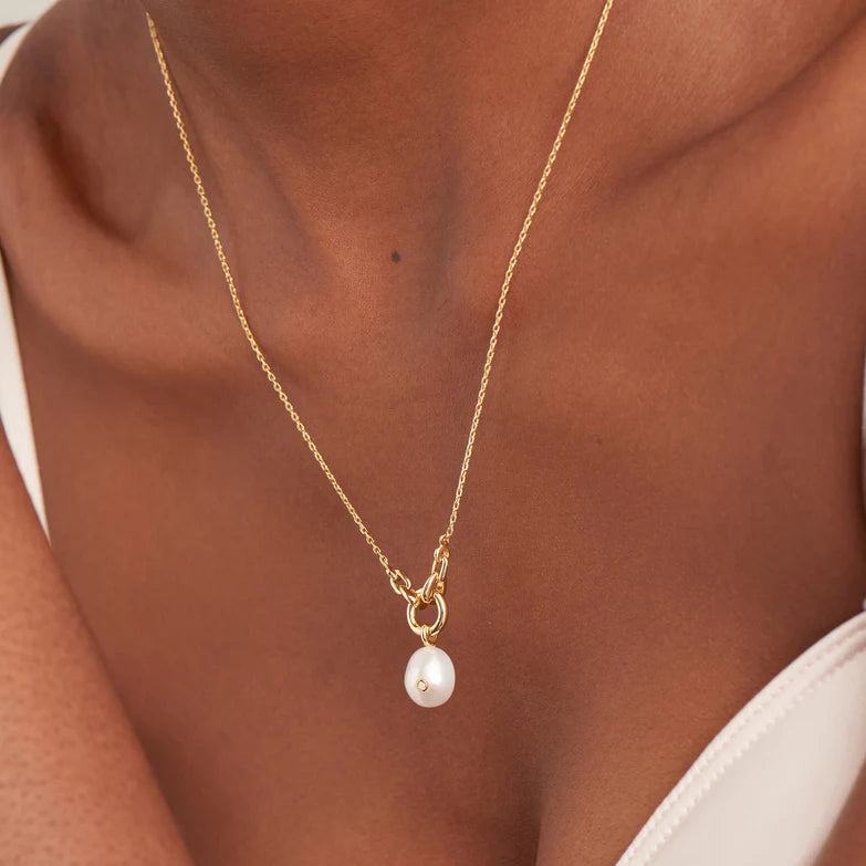 Gold Pearl Sparkle Pendant Necklace by Ania Haie