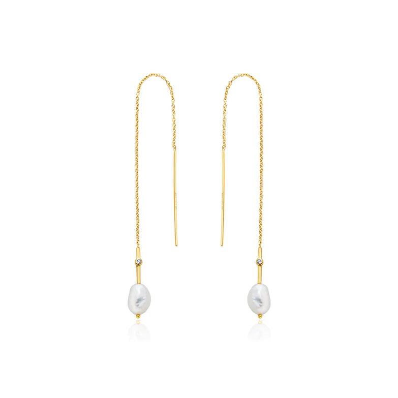 Gold Pearl Threader Earrings by Ania Haie