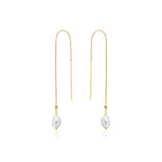 Gold Pearl Threader Earrings by Ania Haie