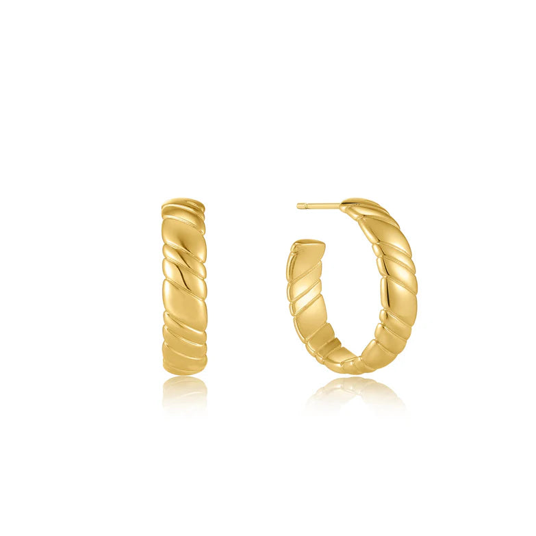 Gold Smooth Twist Hoop Stud Earrings by Ania Haie