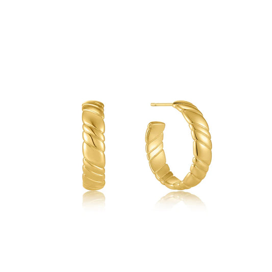 Gold Smooth Twist Hoop Stud Earrings by Ania Haie