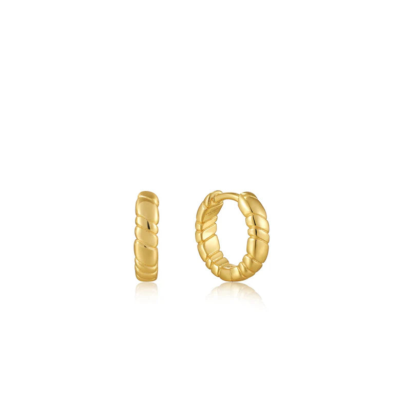 Gold Smooth Twist Huggie Hoop Earrings by Ania Haie