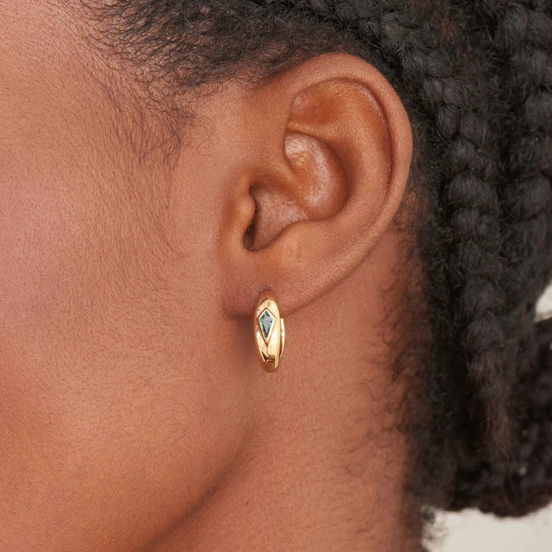 Gold Teal Sparkle Dome Hoop Earrings by Ania Haie