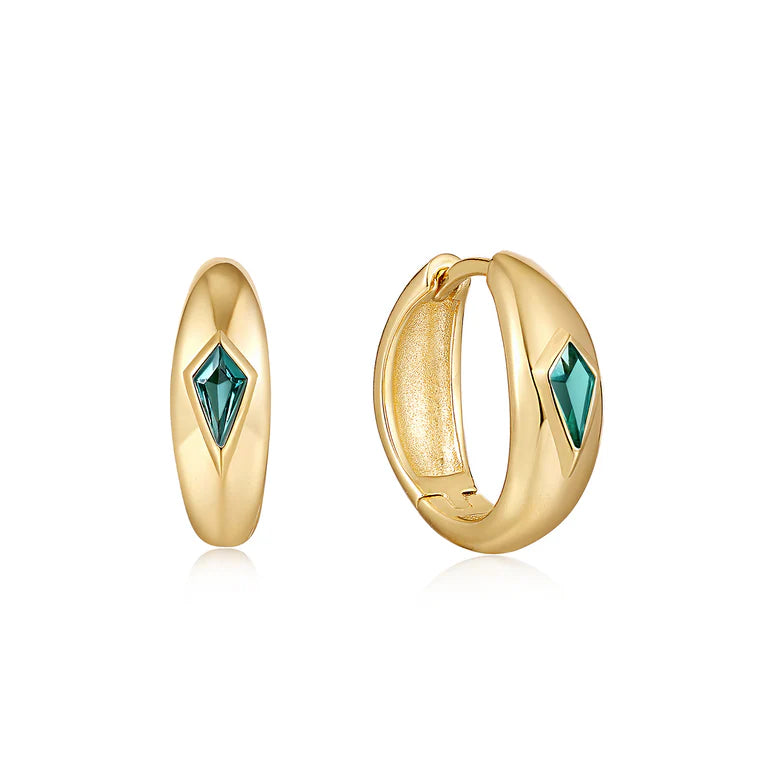 Gold Teal Sparkle Dome Hoop Earrings by Ania Haie