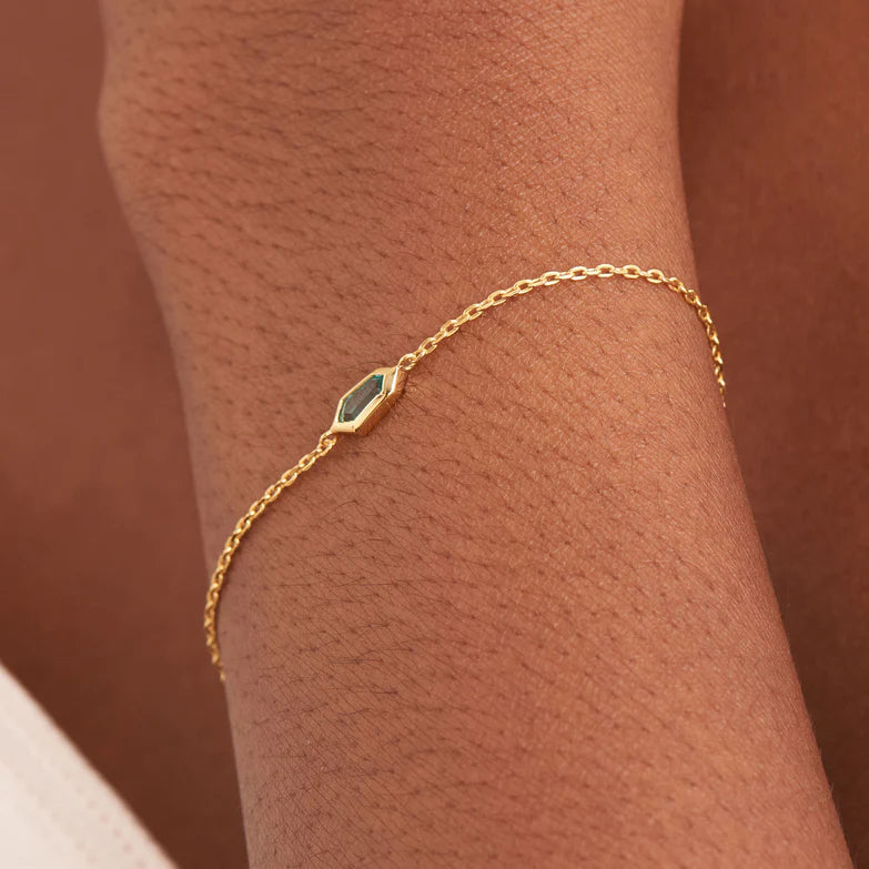 Gold Teal Sparkle Emblem Chain Bracelet by Ania Haie