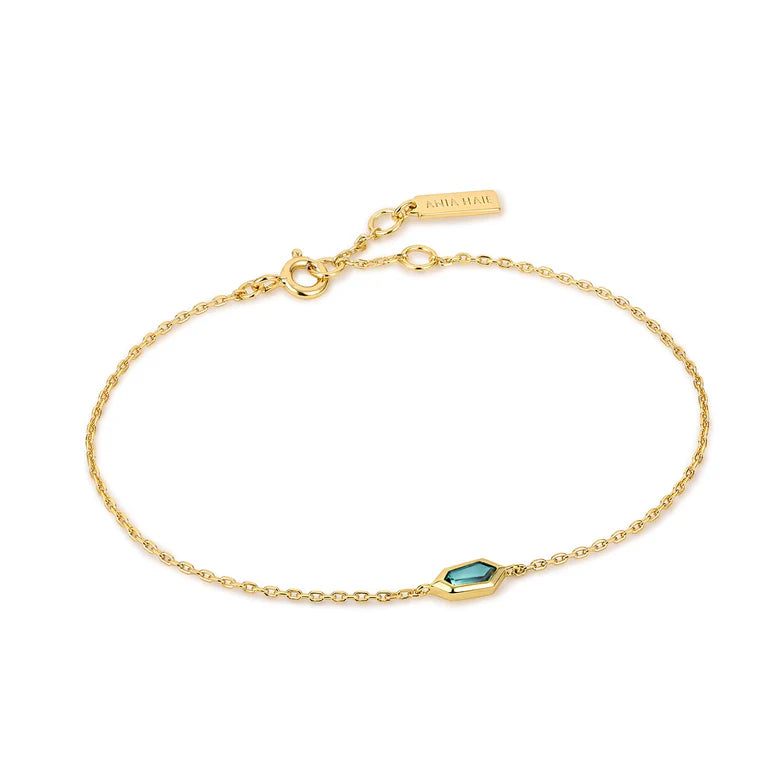Buy Gold Teal Sparkle Emblem Chain Bracelet by Ania Haie | Jewelery4u