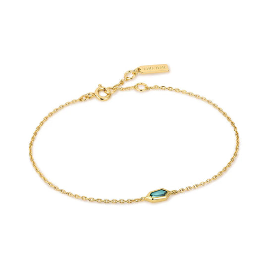 Gold Teal Sparkle Emblem Chain Bracelet by Ania Haie