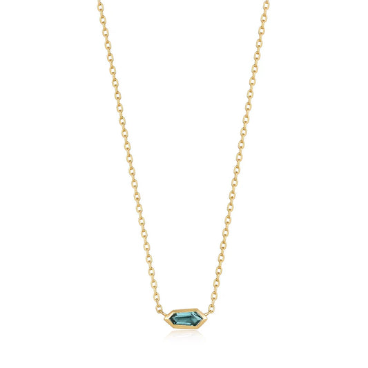 Gold Teal Sparkle Emblem Chain Necklace by Ania Haie