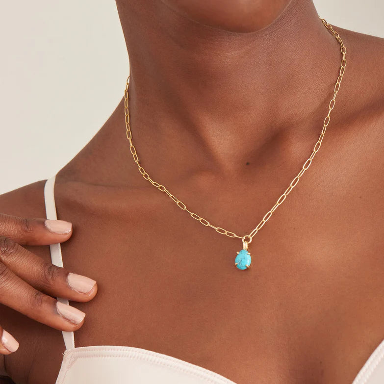 Gold Turquoise Chunky Chain Drop Pendant Necklace by Ania Haie