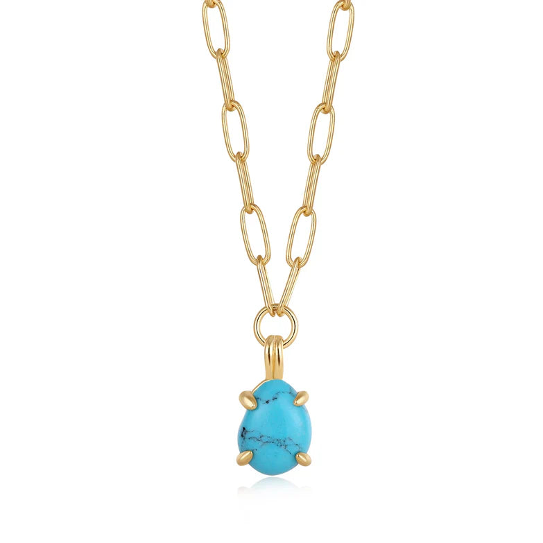 Gold Turquoise Chunky Chain Drop Pendant Necklace by Ania Haie