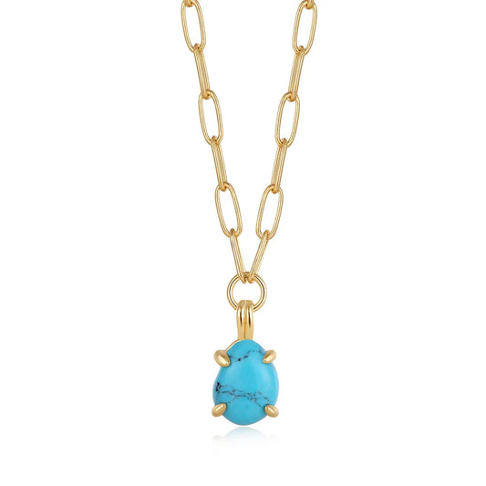 Gold Turquoise Chunky Chain Drop Pendant Necklace by Ania Haie