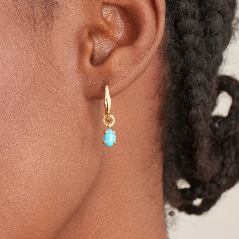 Gold Turquoise Drop Wave Huggie Hoop Earrings by Ania Haie