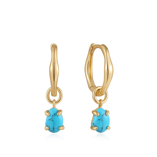 Gold Turquoise Drop Wave Huggie Hoop Earrings by Ania Haie