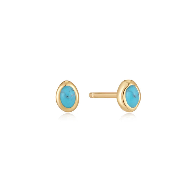 Gold Turquoise Wave Stud Earrings by Ania Haie