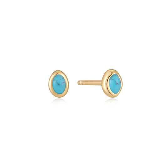 Gold Turquoise Wave Stud Earrings by Ania Haie