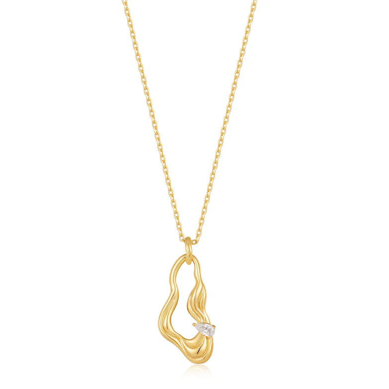 Gold Twisted Wave Drop Pendant Necklace by Ania Haie